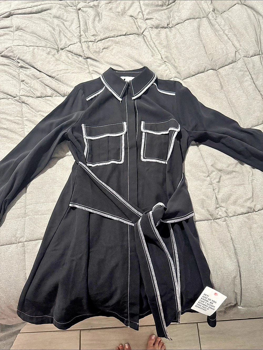 TOPSHOP Contrast Stitch Midi Shirtdress Black Size 8
